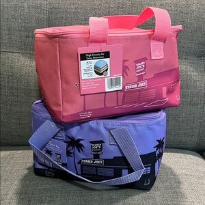 2 TRADER JOE’S Mini Pink and Purple  Insulated Lunch Bags 11”x6”x6”NWT
